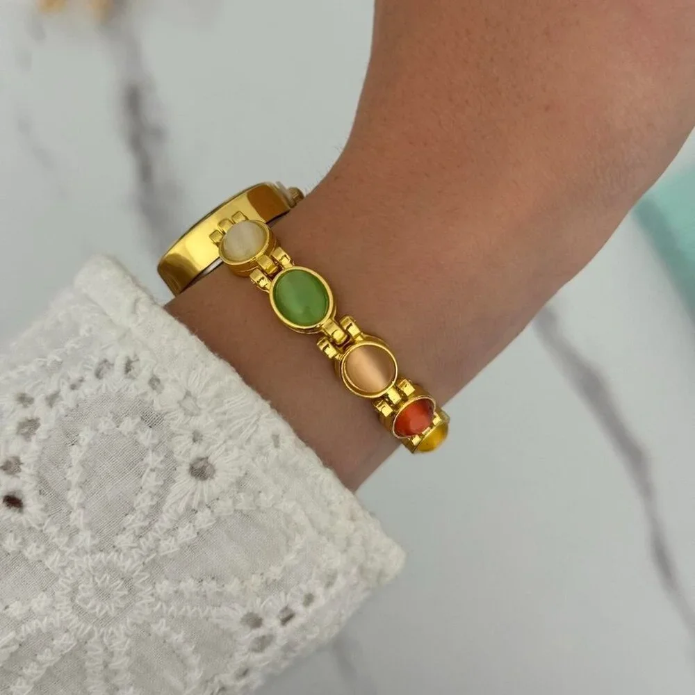 Sku:0223‎ vintage style gold mini watch with multicolored stones + in a gift box